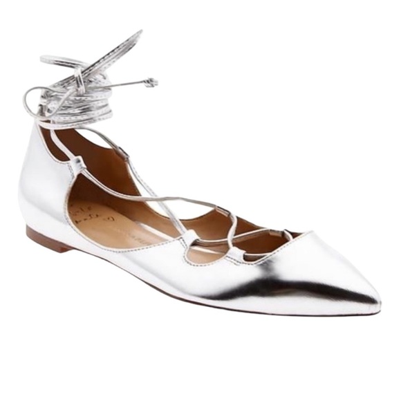 Banana Republic Metallic Silver Hello Sole Mate Allie Lace Up Ballet Flats - Picture 1 of 11